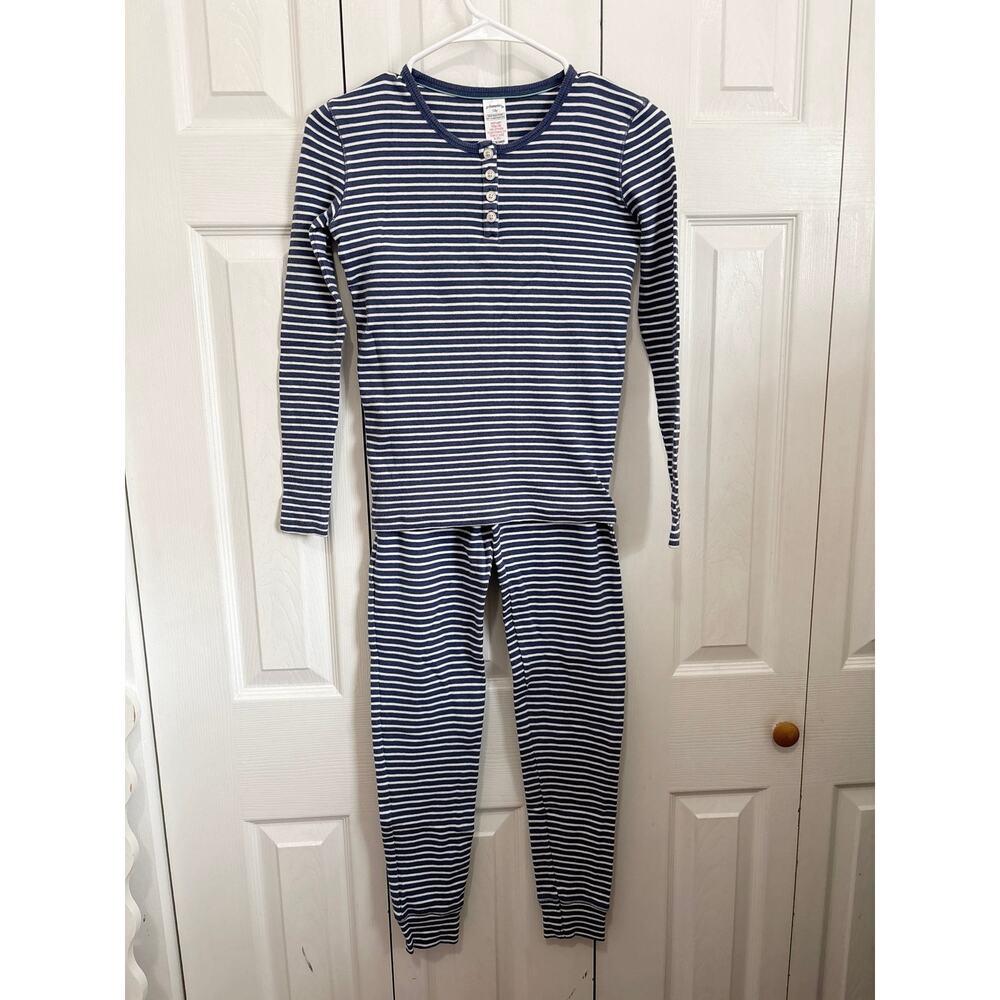 Johnnie B Boden Blue White Striped Thermal Pajama Set Kids 13Y